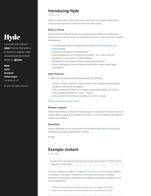 Hyde – A brazen two-column theme – Jekyll Themes